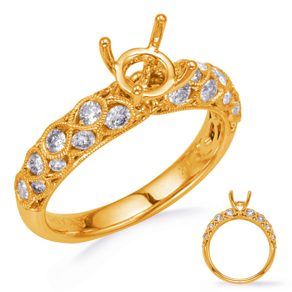 This Engagement Ring  is available in 14K Yellow Gold. There are a total of 24 stones. There are Rounds with a total carat weight of 0.63 set in a Channel Set setting.