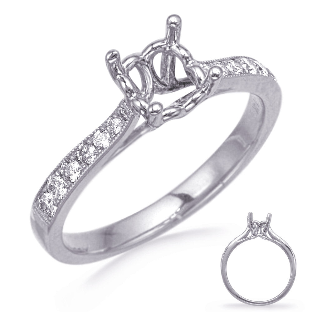 This Engagement Ring  is available in 14K White Gold. There are a total of 14 stones. There are Rounds with a total carat weight of 0.21 set in a Micro Prong setting.