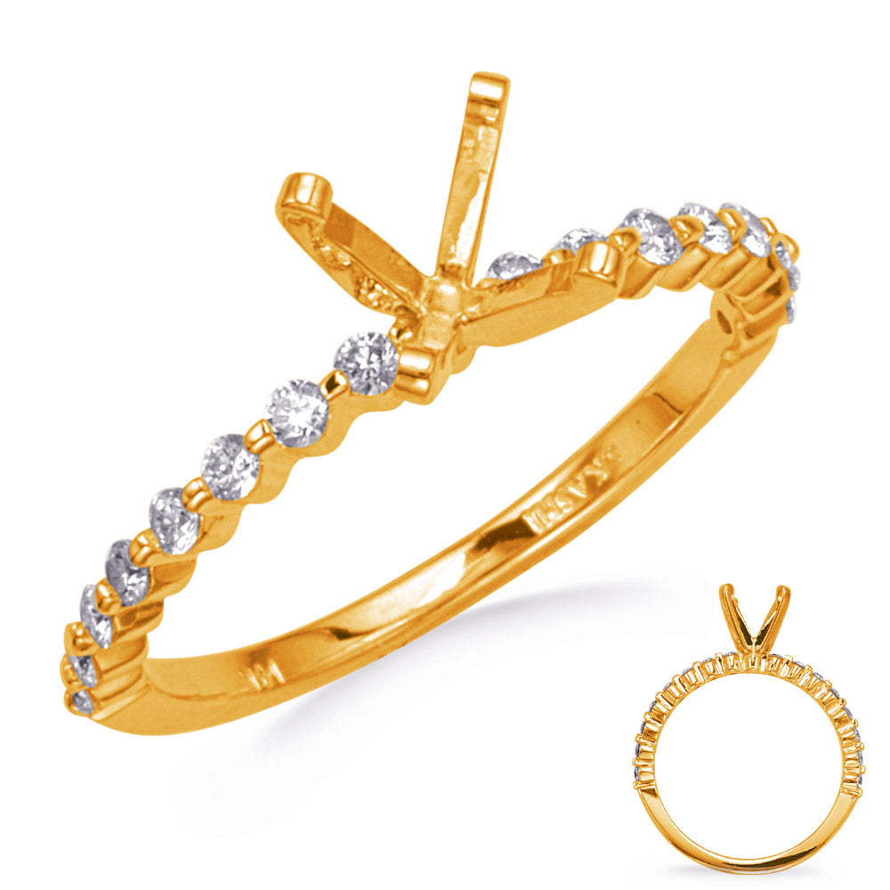 This Engagement Ring  is available in 14K Yellow Gold. There are a total of 16 stones. There are Rounds with a total carat weight of 0.29 set in a Prong Set|Shared Prongs setting.