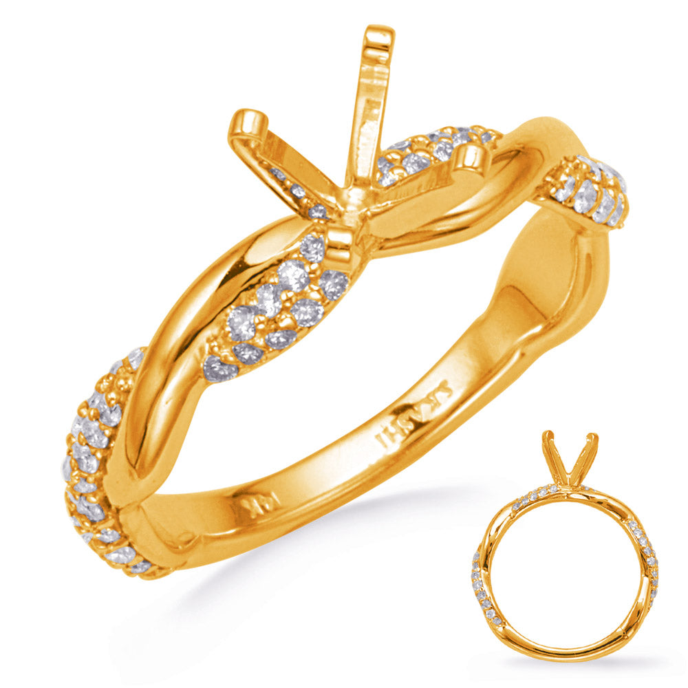 This Engagement Ring  is available in 14K Yellow Gold. There are a total of 62 stones. There are Rounds with a total carat weight of 0.31 set in a Prong Set setting.
