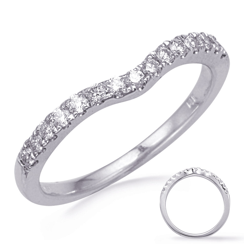 This Band is available in 14K White Gold. There are a total of 15 stones. There are Round with a total carat weight of 0.27 set in a Micro Pave setting.