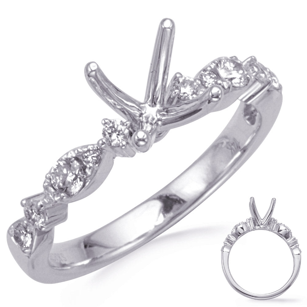 This Engagement Ring  is available in 14K White Gold. There are a total of 12 stones. There are Rounds with a total carat weight of 0.28 set in a Micro Pave|Prong Set setting.