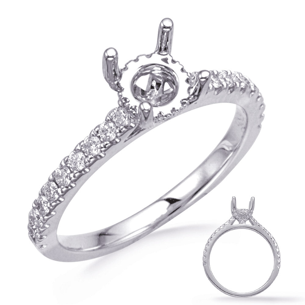This Engagement Ring  is available in 14K White Gold. There are a total of 50 stones. There are Rounds with a total carat weight of 0.41 set in a Micro Pave setting.