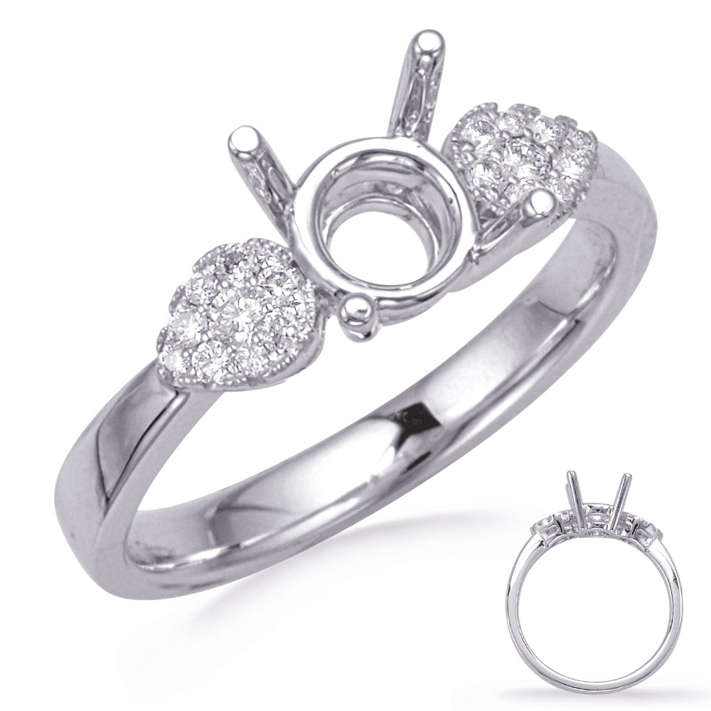 This Engagement Ring  is available in 14K White Gold. There are a total of 18 stones. There are Rounds with a total carat weight of 0.11 set in a Micro Pave|Prong Set setting.