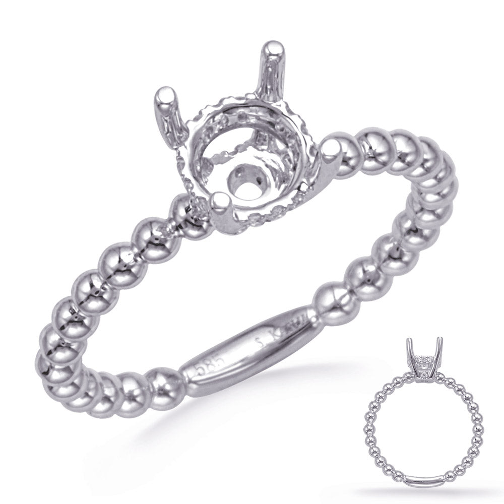 This Engagement Ring  is available in 14K White Gold. There are a total of 10 stones. There are Rounds with a total carat weight of 0.03 set in a Micro Pave setting.