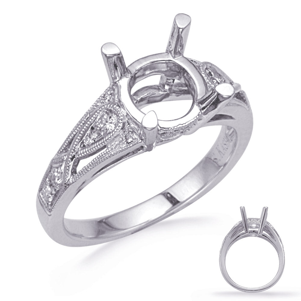 This Engagement Ring  is available in 14K White Gold. There are a total of 20 stones. There are Rounds with a total carat weight of 0.27 set in a Channel Set|Micro Pave setting.