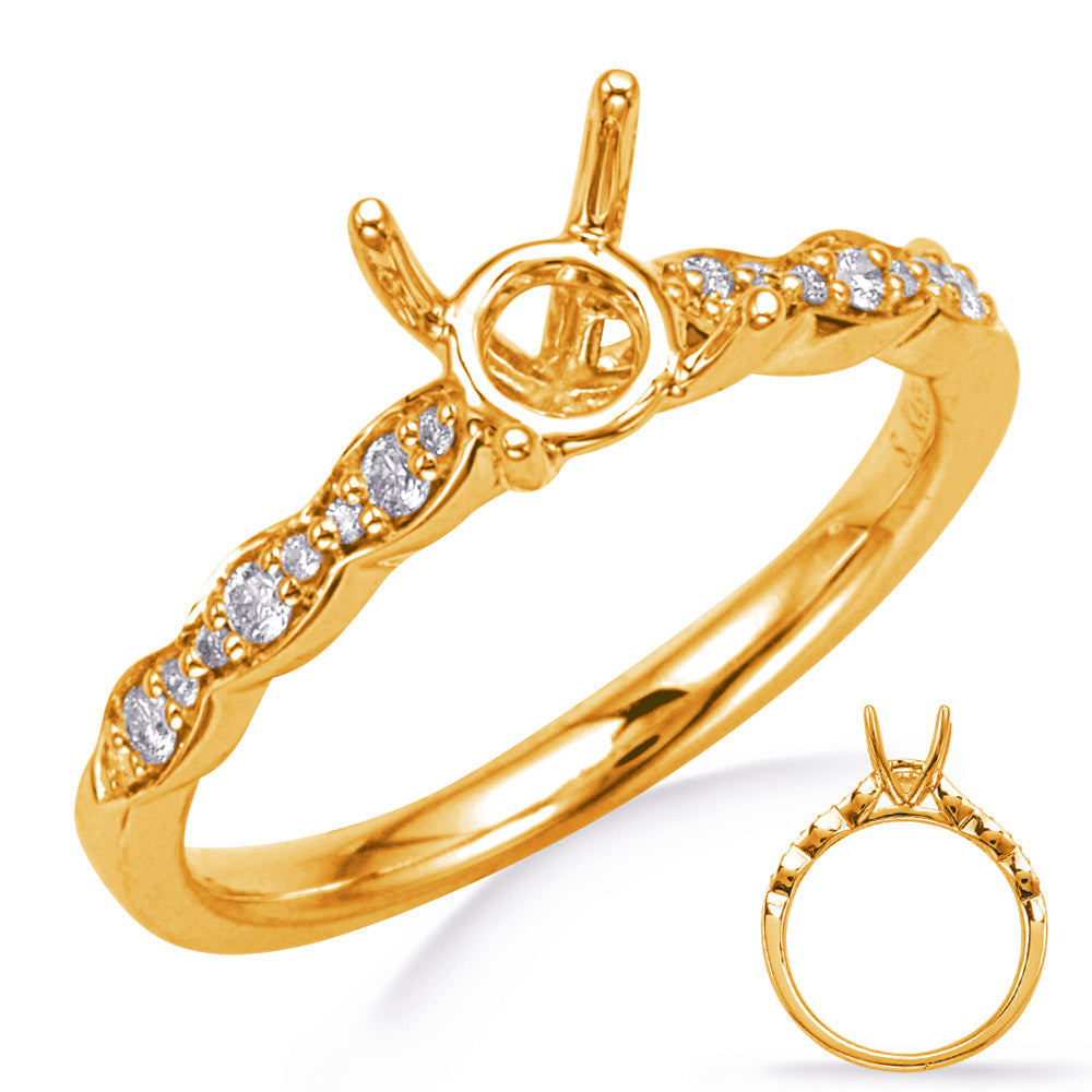This Engagement Ring  is available in 14K Yellow Gold. There are a total of 18 stones. There are Rounds with a total carat weight of 0.14 set in a Prong Set setting.