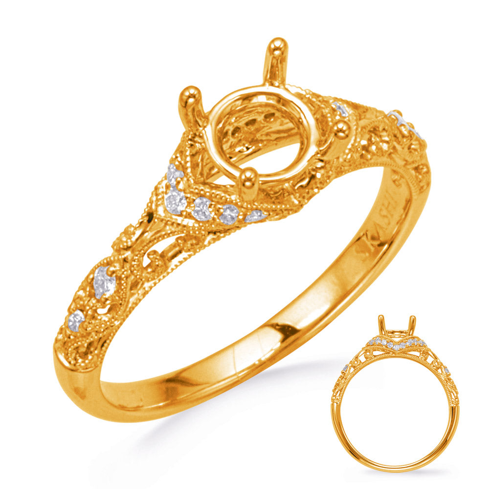 This Engagement Ring  is available in 14K Yellow Gold. There are a total of 24 stones. There are Rounds with a total carat weight of 0.18 set in a Prong Set setting.