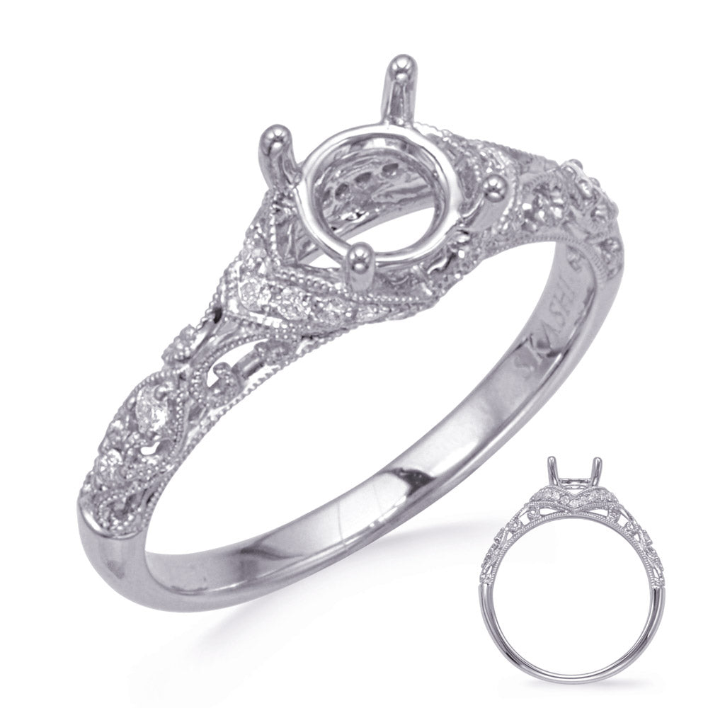 This Engagement Ring  is available in 14K White Gold. There are a total of 24 stones. There are Rounds with a total carat weight of 0.18 set in a Micro Prong setting.