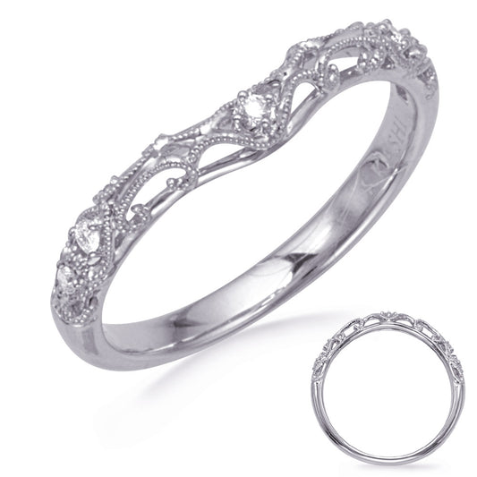 This Band is available in 14K White Gold. There are a total of 5 stones. There are Round with a total carat weight of 0.05 set in a Micro Prong setting.