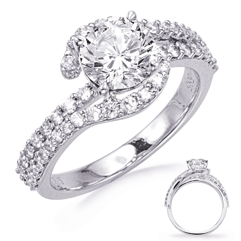 This Engagement Ring  is available in 14K White Gold. There are a total of 49 stones. There are Rounds with a total carat weight of 0.57 set in a Prong Set setting.