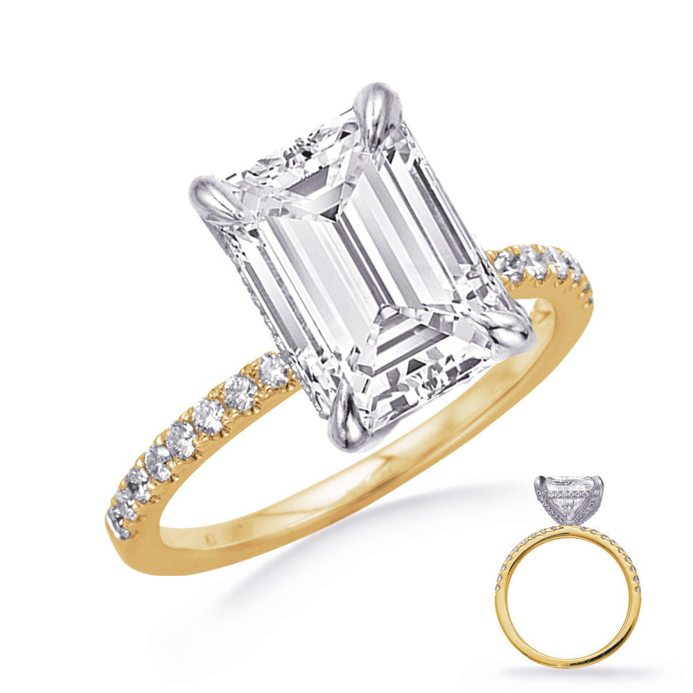 This Engagement Ring  is available in 14K Yellow & White Gold. There are a total of 74 stones. There are Rounds with a total carat weight of 0.38 set in a Micro Prong setting.