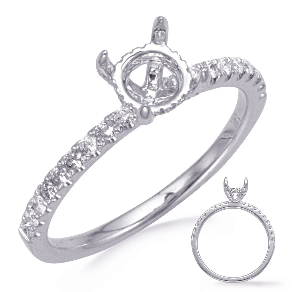 This Engagement Ring  is available in 14K White Gold. There are a total of 46 stones. There are Rounds with a total carat weight of 0.28 set in a Micro Prong setting.