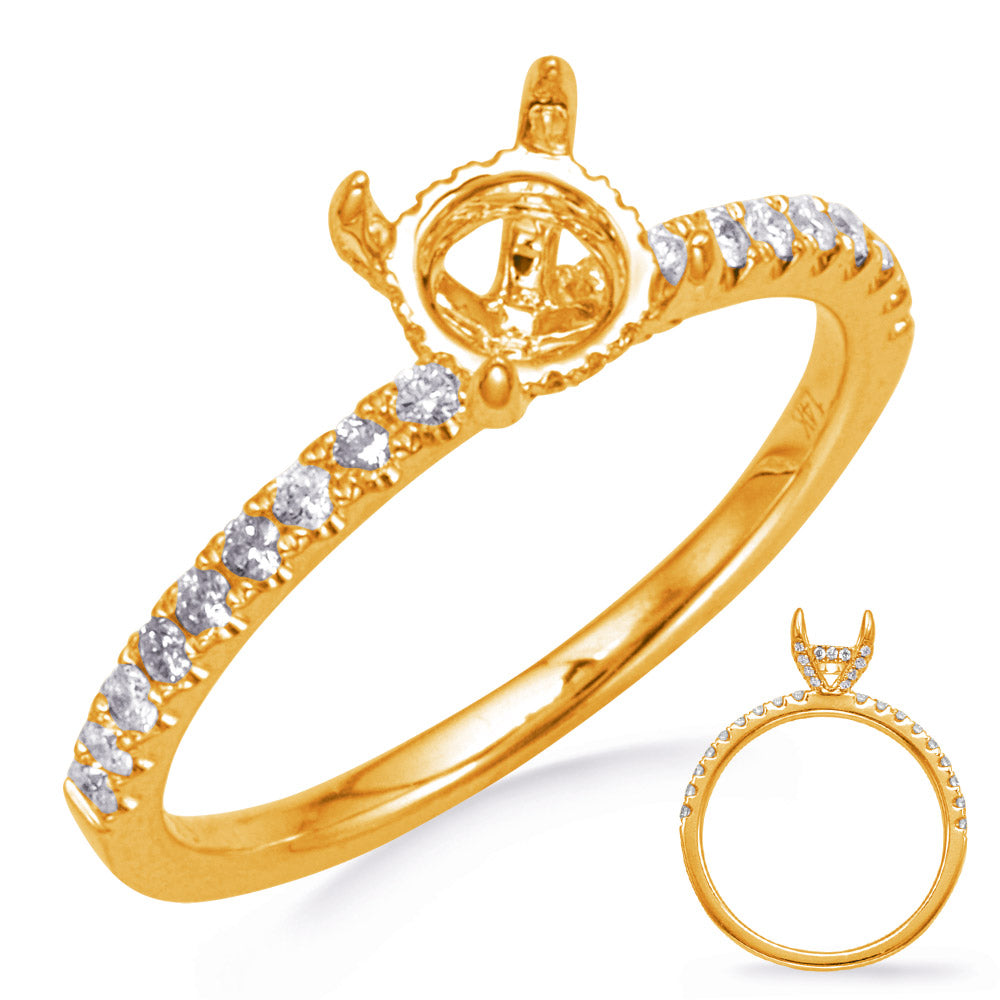 This Engagement Ring  is available in 14K Yellow Gold. There are a total of 46 stones. There are Rounds with a total carat weight of 0.28 set in a Micro Prong setting.
