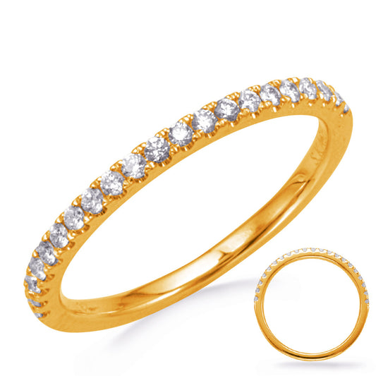 This Band is available in 14K Yellow Gold. There are a total of 21 stones. There are Round with a total carat weight of 0.22 set in a Micro Prong setting.