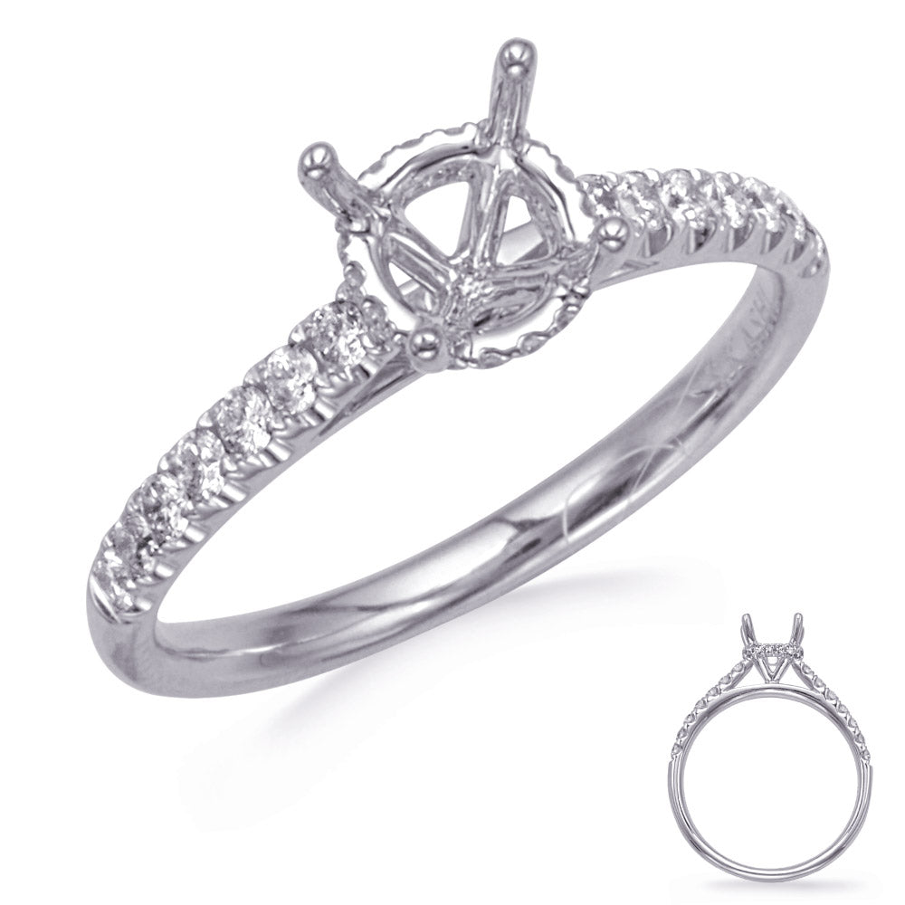 This Engagement Ring  is available in 14K White Gold. There are a total of 32 stones. There are Rounds with a total carat weight of 0.32 set in a Micro Prong setting.