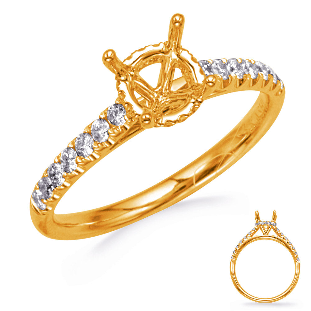 This Engagement Ring  is available in 14K Yellow Gold. There are a total of 32 stones. There are Rounds with a total carat weight of 0.32 set in a Micro Prong setting.