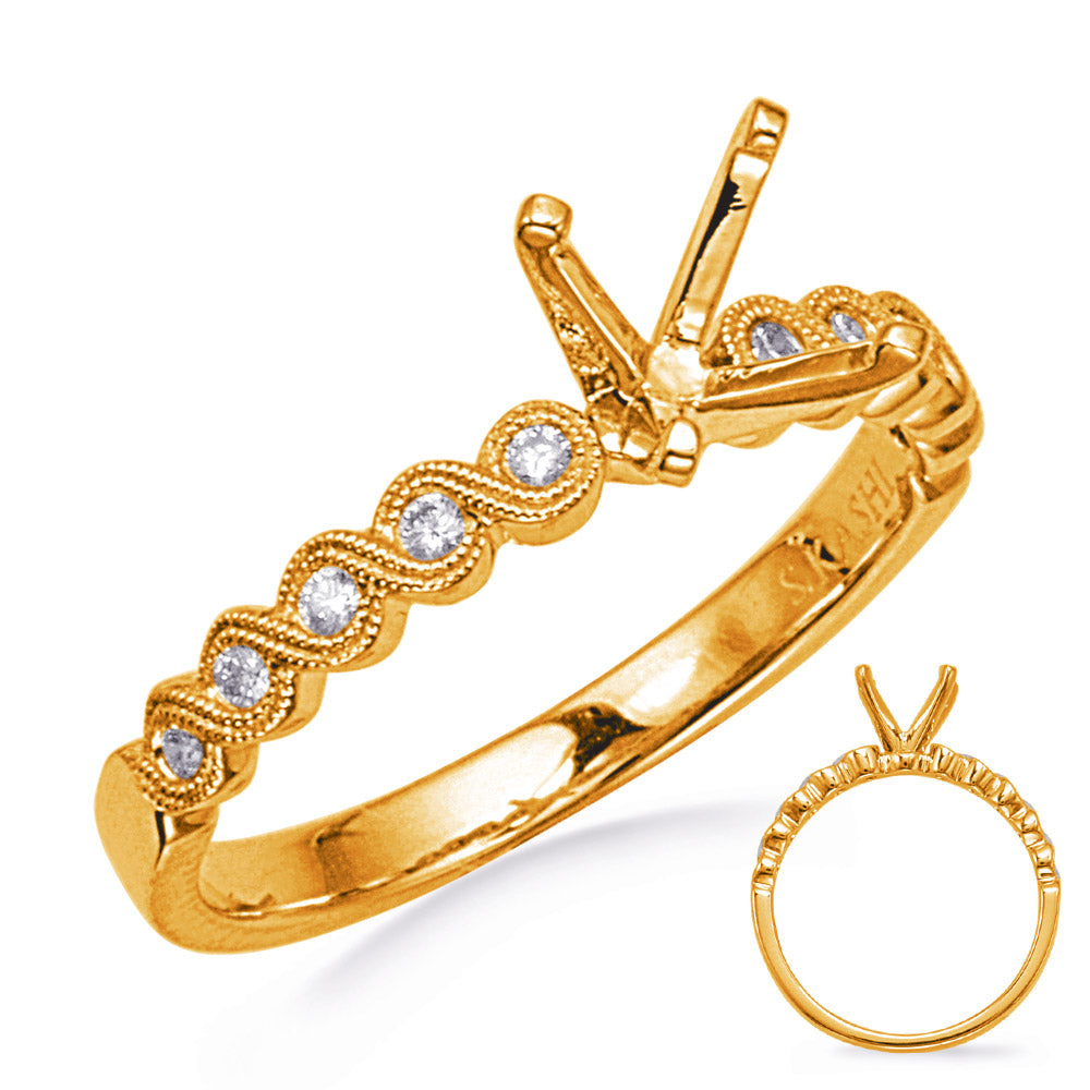 This Engagement Ring  is available in 14K Yellow Gold. There are a total of 10 stones. There are Rounds with a total carat weight of 0.11 set in a Bezel Set setting.