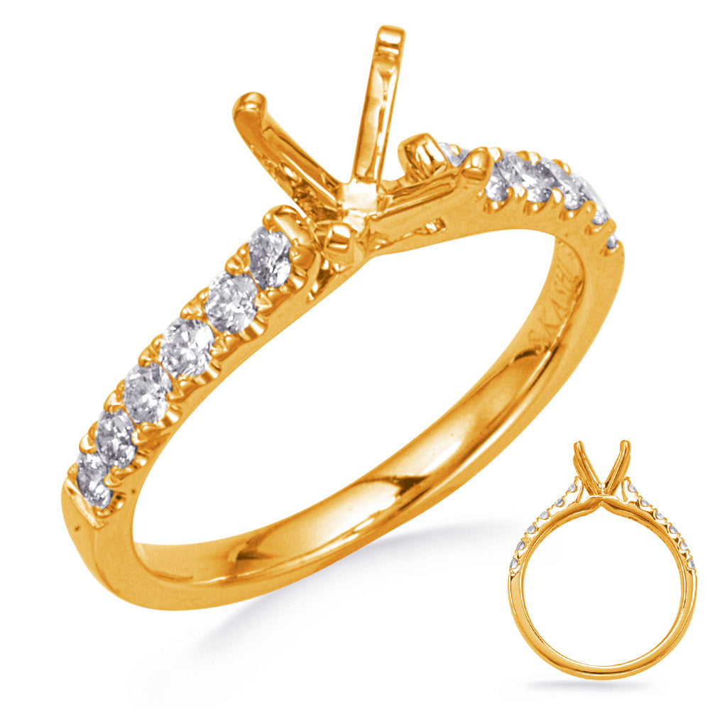 This Engagement Ring  is available in 14K Yellow Gold. There are a total of 12 stones. There are Rounds with a total carat weight of 0.39 set in a Micro Prong setting.