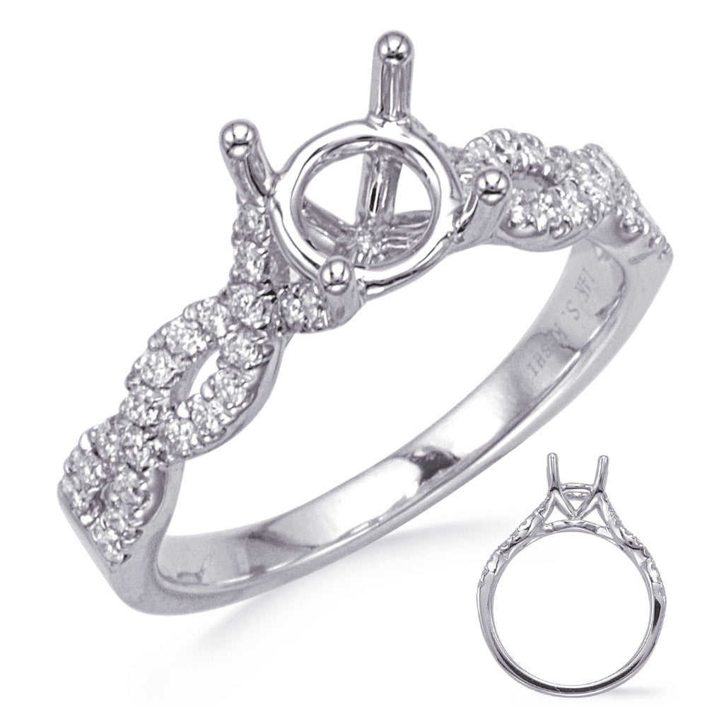 This Engagement Ring  is available in 14K White Gold. There are a total of 40 stones. There are Rounds with a total carat weight of 0.35 set in a Micro Prong setting.