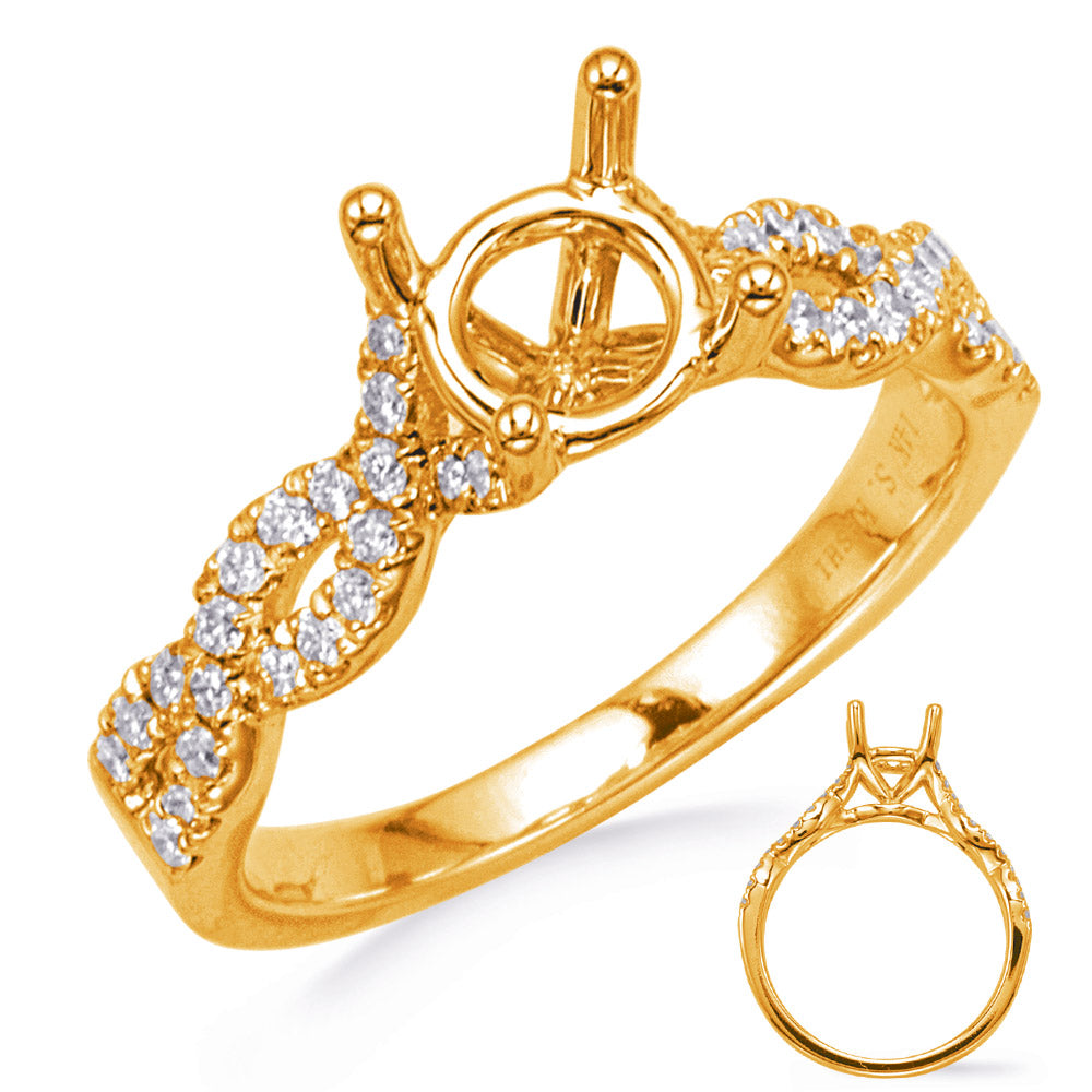 This Engagement Ring  is available in 14K Yellow Gold. There are a total of 48 stones. There are Rounds with a total carat weight of 0.26 set in a Micro Prong setting.
