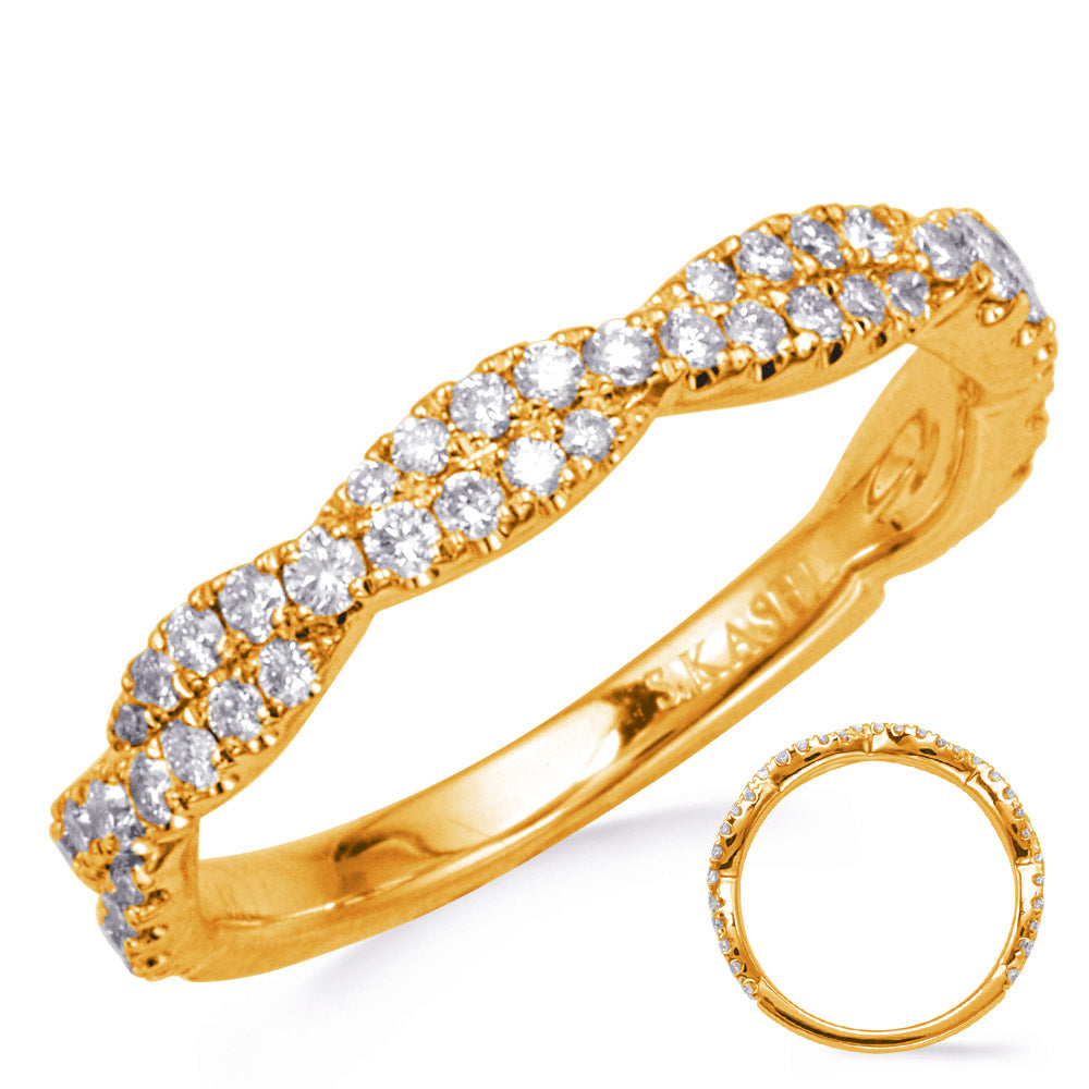 This Band is available in 14K Yellow Gold. There are a total of 55 stones. There are Round with a total carat weight of 0.5 set in a Micro Prong setting.
