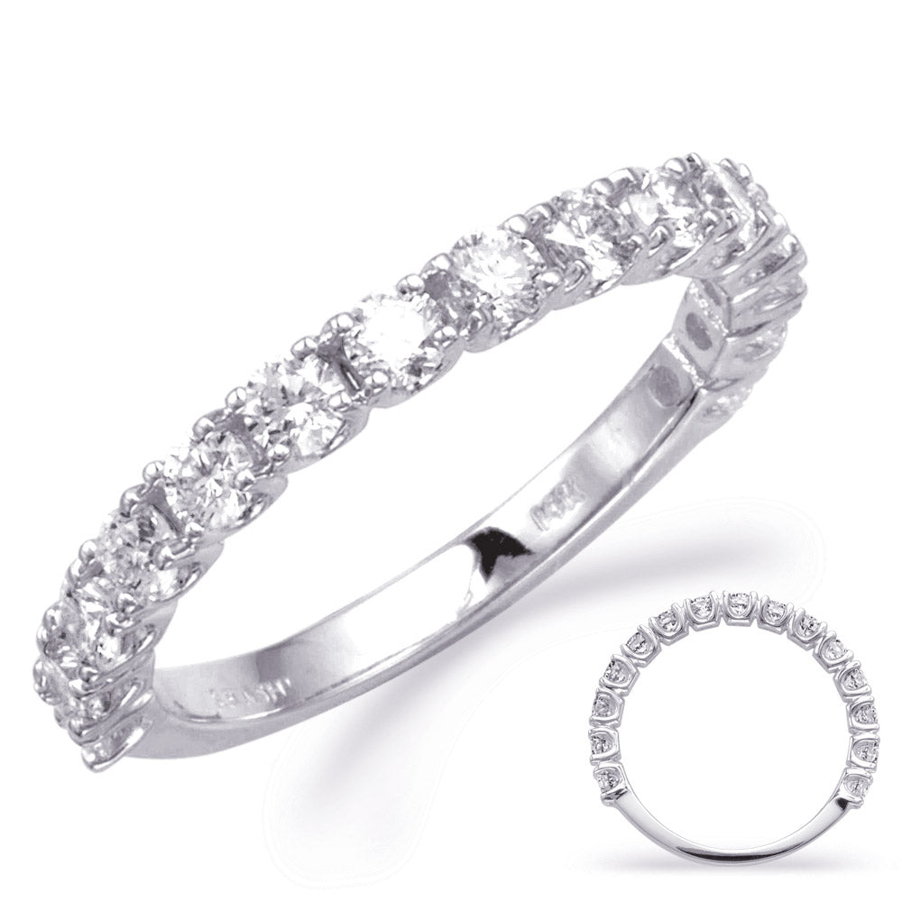This Band is available in 14K White Gold. There are a total of 15 stones. There are Round with a total carat weight of 0.94 set in a Prong Set setting.
