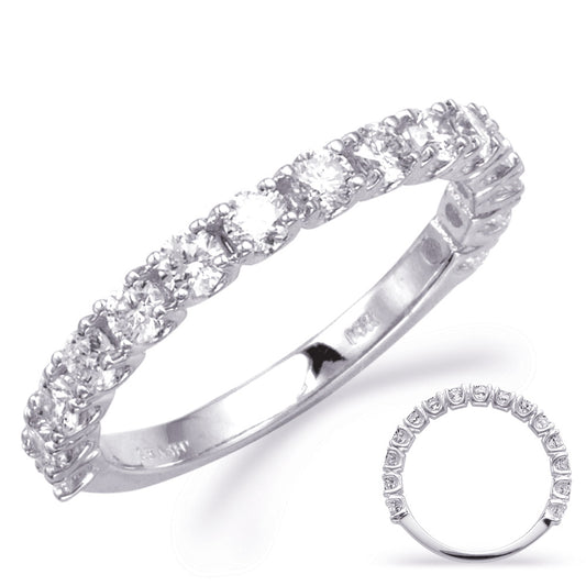 This Band is available in 14K White Gold. There are a total of 15 stones. There are Round with a total carat weight of 0.94 set in a Prong Set setting.