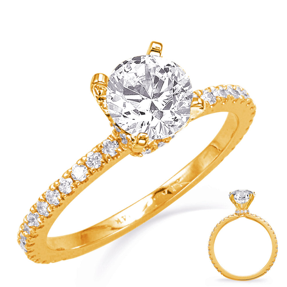This Engagement Ring  is available in 14K Yellow Gold. There are a total of 42 stones. There are Rounds with a total carat weight of 0.34 set in a Micro Prong setting.