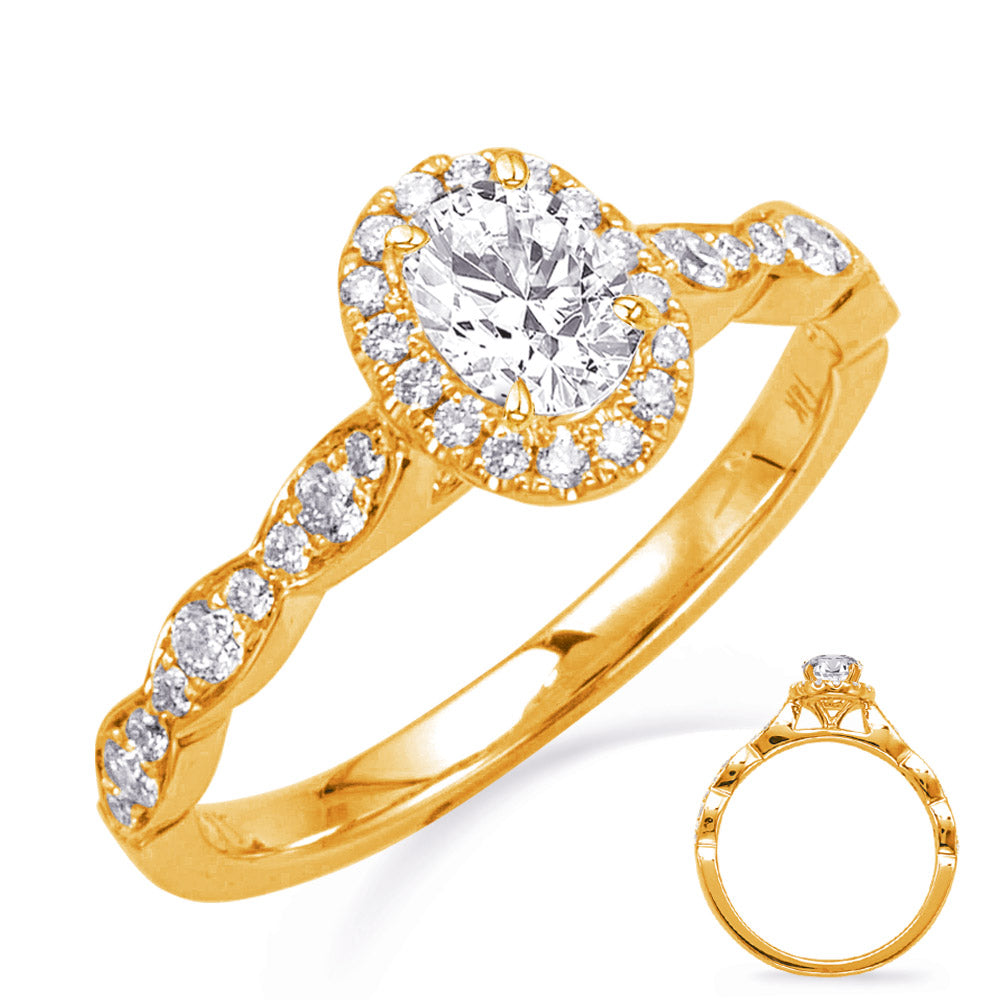 This Engagement Ring  is available in 14K Yellow Gold. There are a total of 34 stones. There are Rounds with a total carat weight of 0.3 set in a Micro Prong setting.