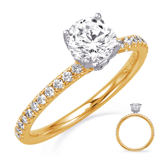 This Engagement Ring  is available in 14K Yellow & White Gold. There are a total of 38 stones. There are Rounds with a total carat weight of 0.39 set in a Micro Prong setting.