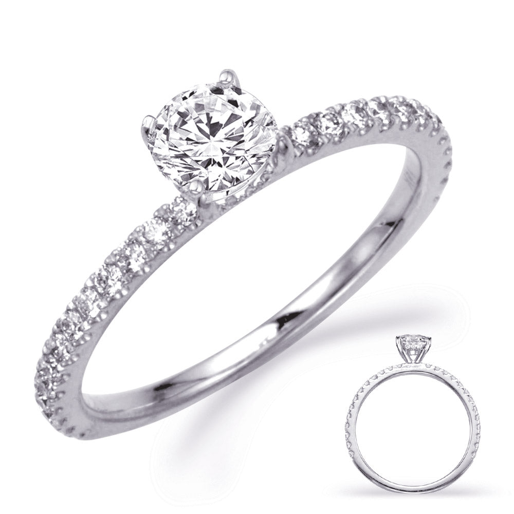 This Engagement Ring  is available in 14K White Gold. There are a total of 40 stones. There are Rounds with a total carat weight of 0.36 set in a Micro Prong setting.