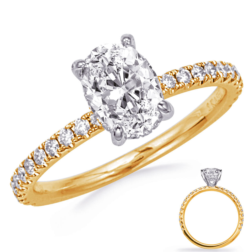 This Engagement Ring  is available in 14K Yellow & White Gold. There are a total of 38 stones. There are Rounds with a total carat weight of 0.32 set in a Micro Prong setting.