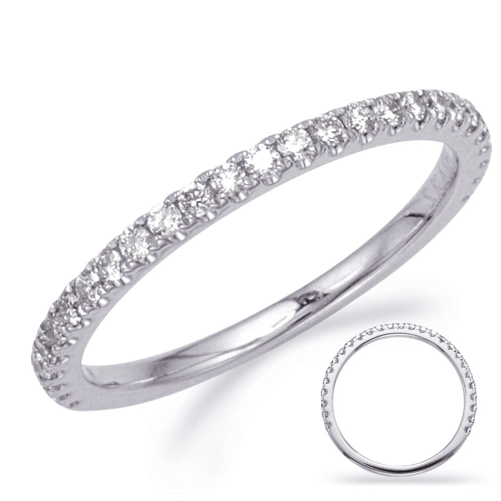 This Band is available in 14K White Gold. There are a total of 27 stones. There are Round with a total carat weight of 0.29 set in a Micro Prong setting.