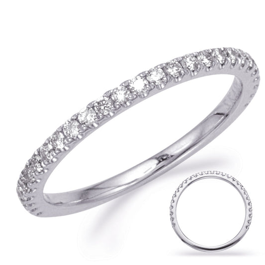 This Band is available in 14K White Gold. There are a total of 27 stones. There are Round with a total carat weight of 0.29 set in a Micro Prong setting.