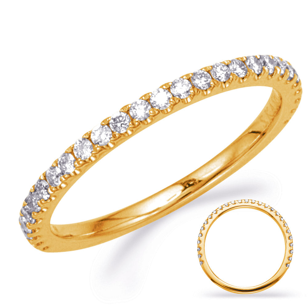 This Band is available in 14K Yellow Gold. There are a total of 27 stones. There are Round with a total carat weight of 0.29 set in a Micro Prong setting.