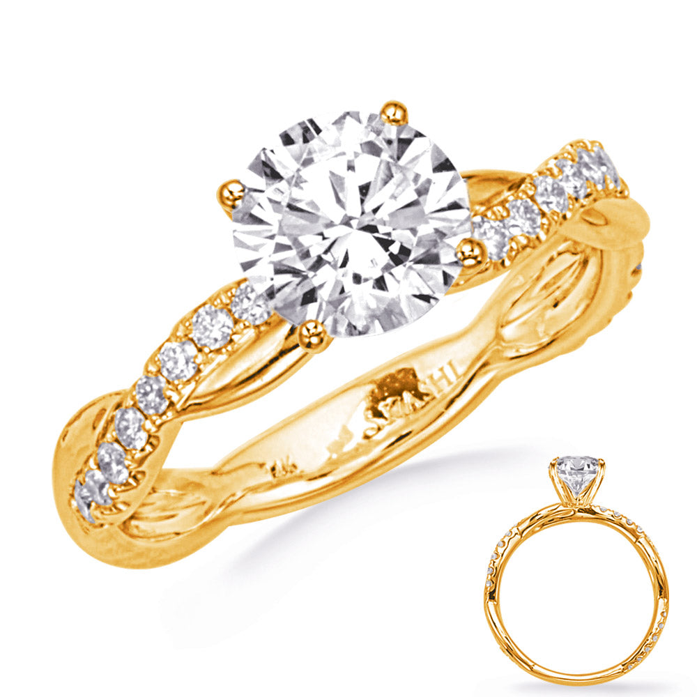 This Engagement Ring  is available in 14K Yellow & White Gold. There are a total of 30 stones. There are Rounds with a total carat weight of 0.28 set in a Micro Prong setting.