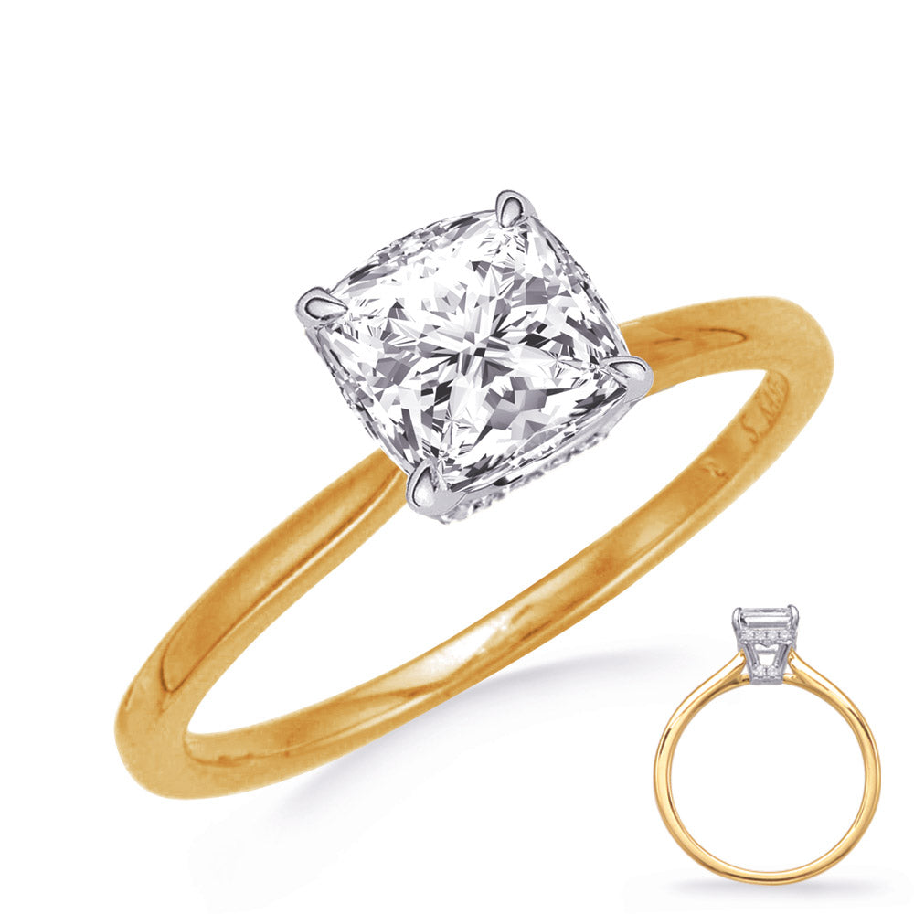 This Engagement Ring  is available in 14K Yellow & White Gold. There are a total of 22 stones. There are Rounds with a total carat weight of 0.08 set in a Micro Prong|Prong Set setting.