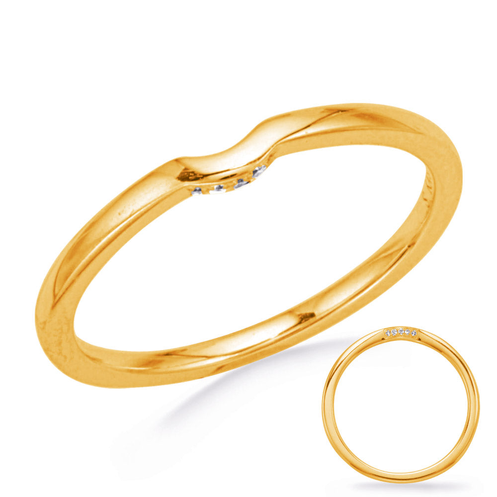 This Band is available in 14K Yellow Gold. There are a total of 5 stones. There are Round with a total carat weight of 0.02 set in a Prong Set setting.