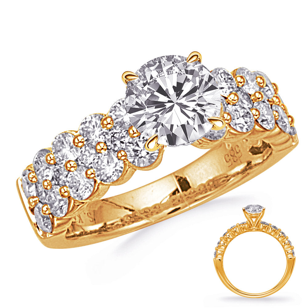 This Engagement Ring  is available in 14K Yellow Gold. There are a total of 28 stones. There are Rounds with a total carat weight of 1.89 set in a Bezel Set setting.