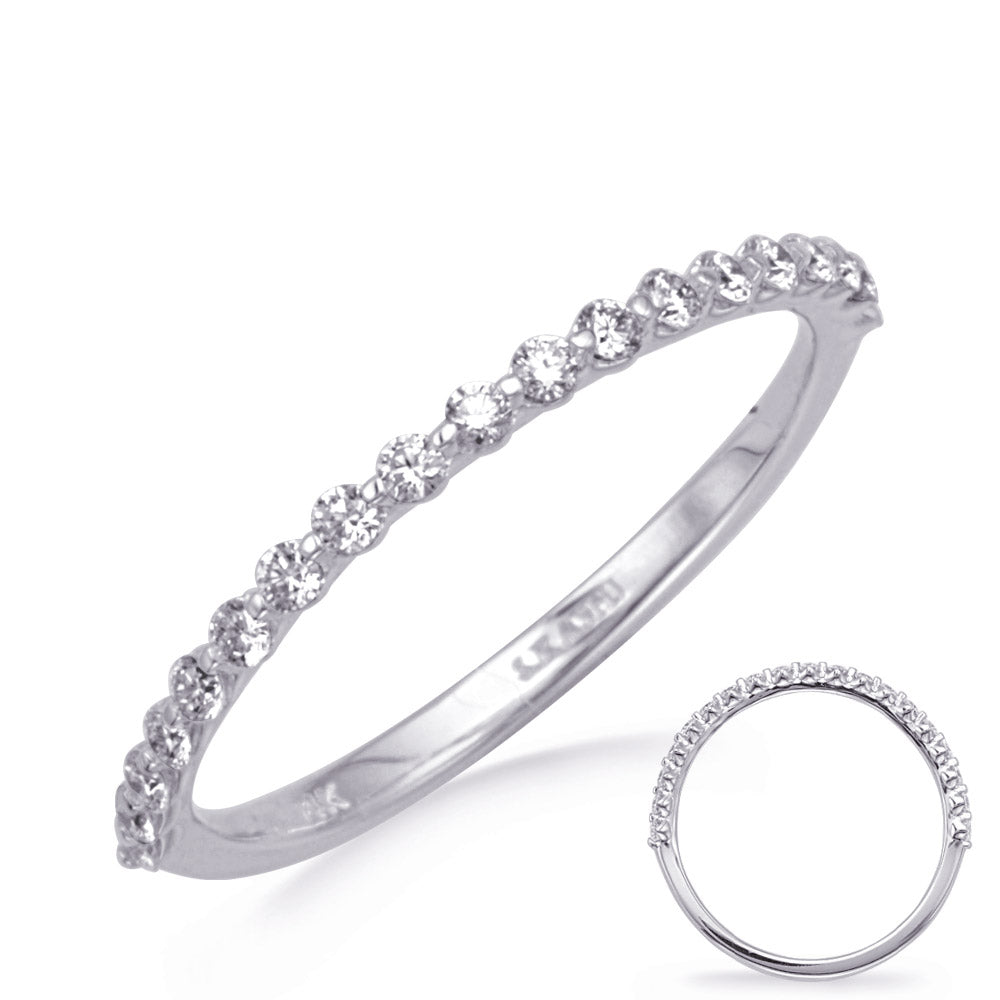 This Band is available in 14K White Gold. There are a total of 20 stones. There are Round with a total carat weight of 0.27 set in a Micro Prong|Shared Prongs setting.