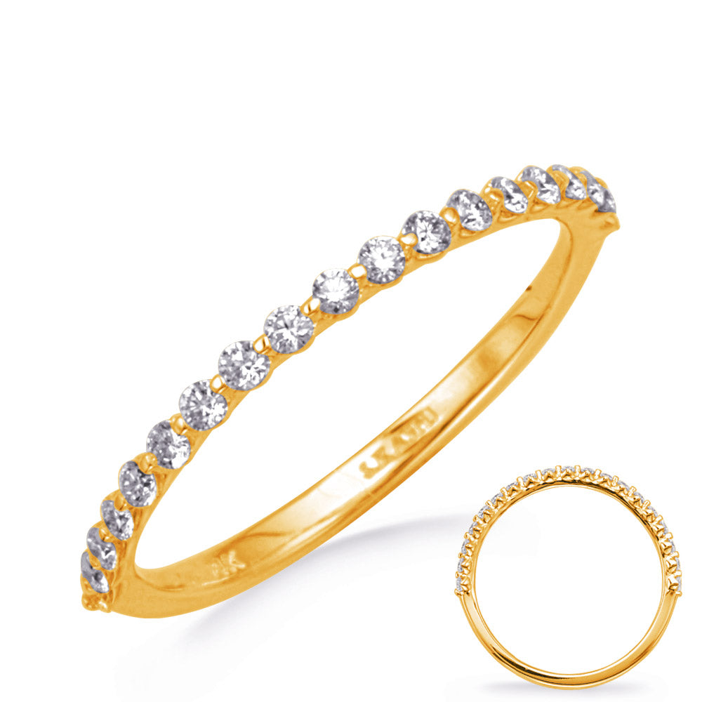 This Band is available in 14K Yellow Gold. There are a total of 20 stones. There are Round with a total carat weight of 0.27 set in a Micro Prong|Shared Prongs setting.