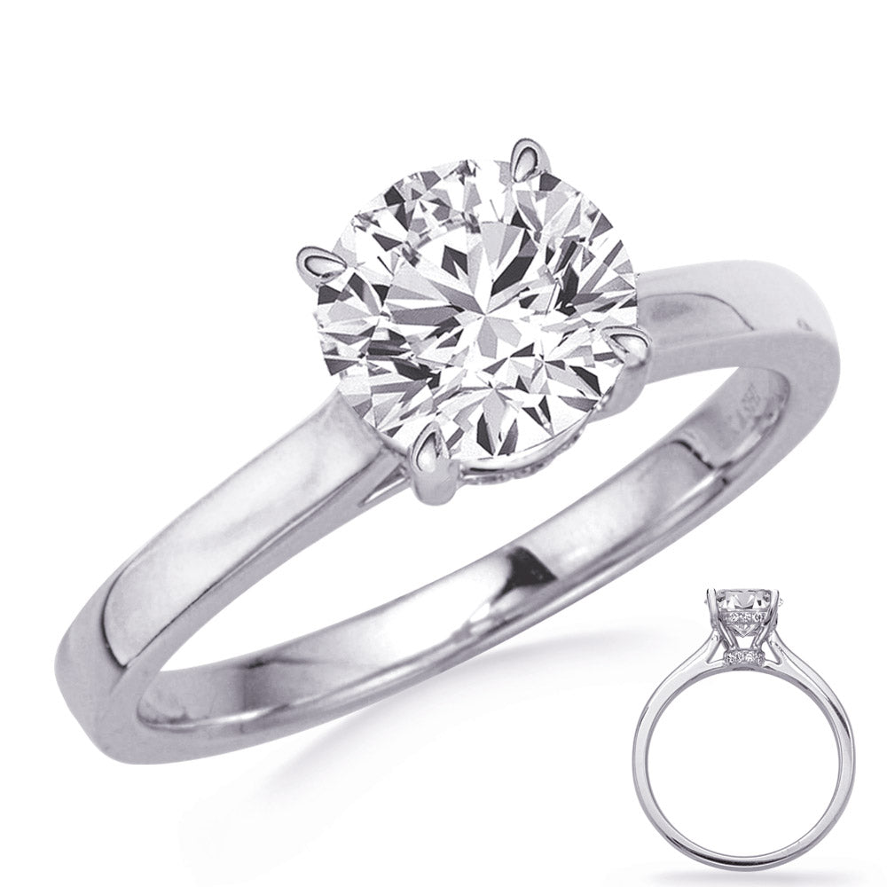 This Engagement Ring  is available in 14K White Gold. There are a total of 30 stones. There are Rounds with a total carat weight of 0.18 set in a Micro Prong setting.
