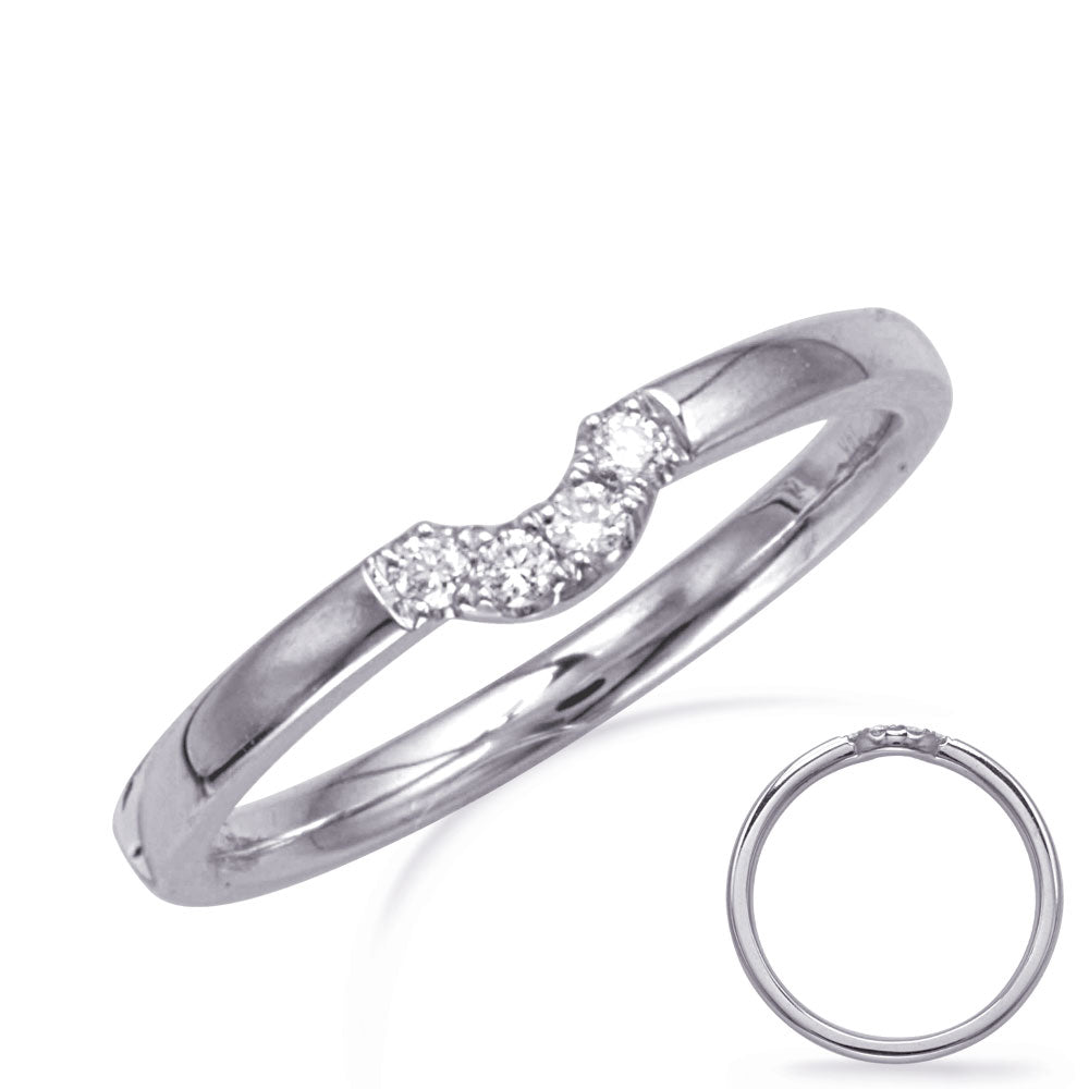 This Band is available in 14K White Gold. There are a total of 4 stones. There are Round with a total carat weight of 0.08 set in a Micro Prong setting.