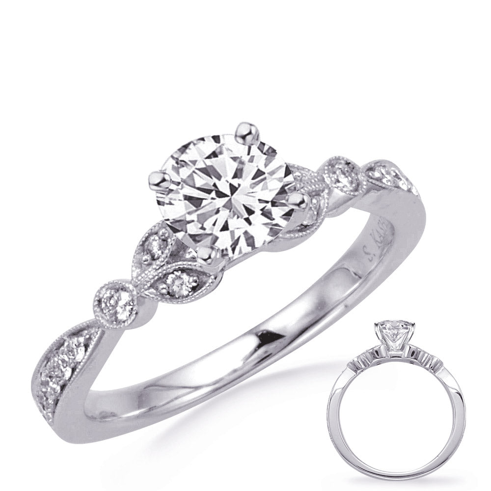 This Engagement Ring  is available in 14K White Gold. There are a total of 20 stones. There are Rounds with a total carat weight of 0.24 set in a Bezel Set|Micro Prong setting.