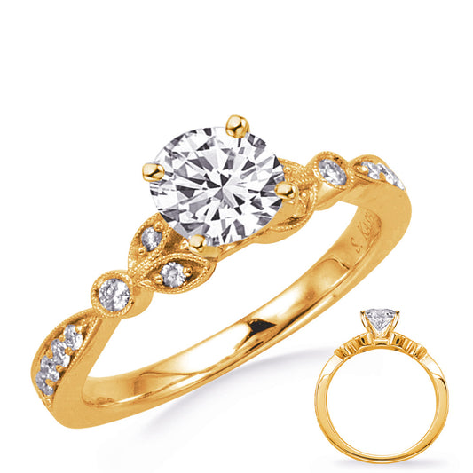 This Engagement Ring  is available in 14K Yellow Gold. There are a total of 20 stones. There are Rounds with a total carat weight of 0.24 set in a Bezel Set|Micro Prong setting.