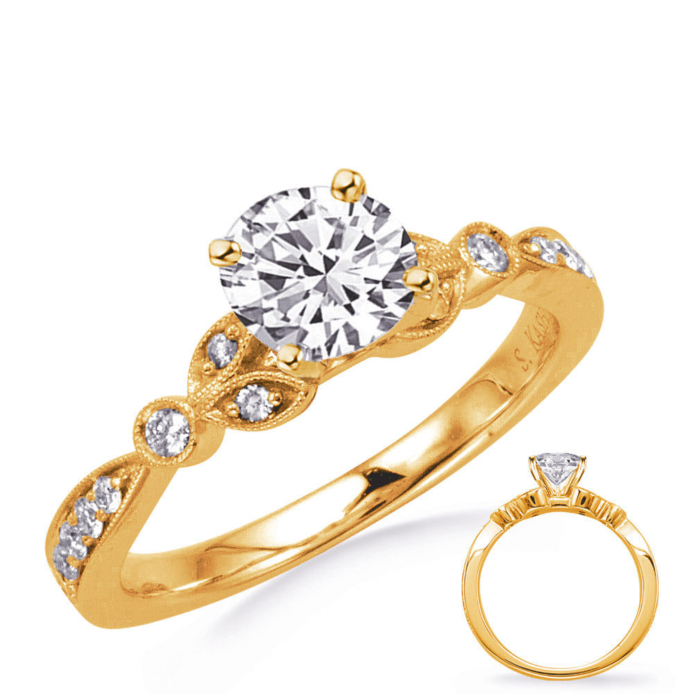 This Engagement Ring  is available in 14K Yellow Gold. There are a total of 20 stones. There are Rounds with a total carat weight of 0.24 set in a Bezel Set|Micro Prong setting.
