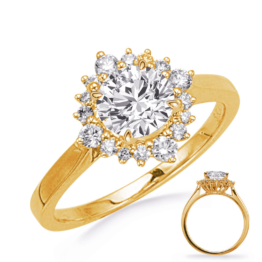 This Engagement Ring  is available in 14K Yellow Gold. There are a total of 16 stones. There are Rounds with a total carat weight of 0.15 set in a Prong Set setting.