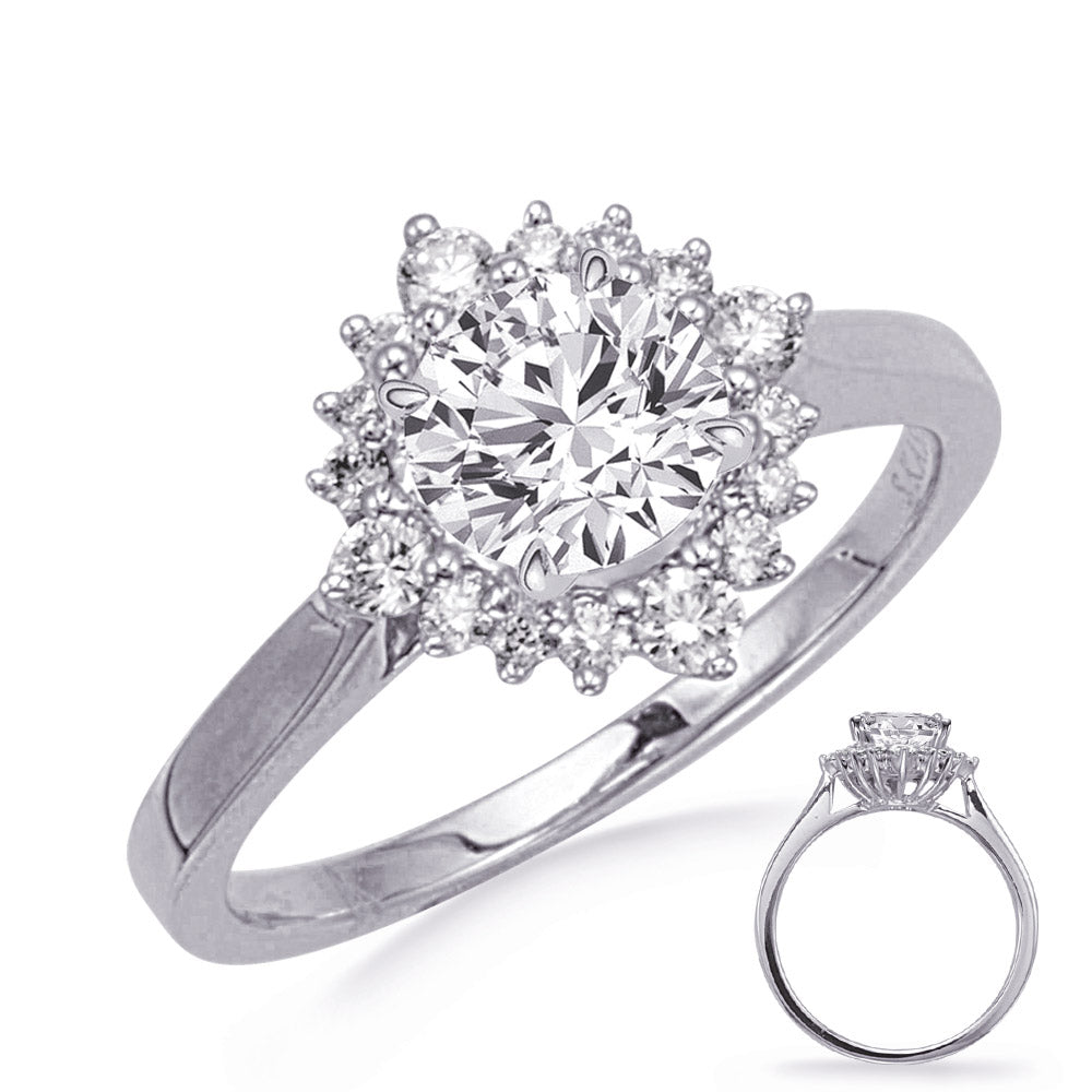 This Engagement Ring  is available in 14K White Gold. There are a total of 16 stones. There are Rounds with a total carat weight of 0.21 set in a Prong Set setting.