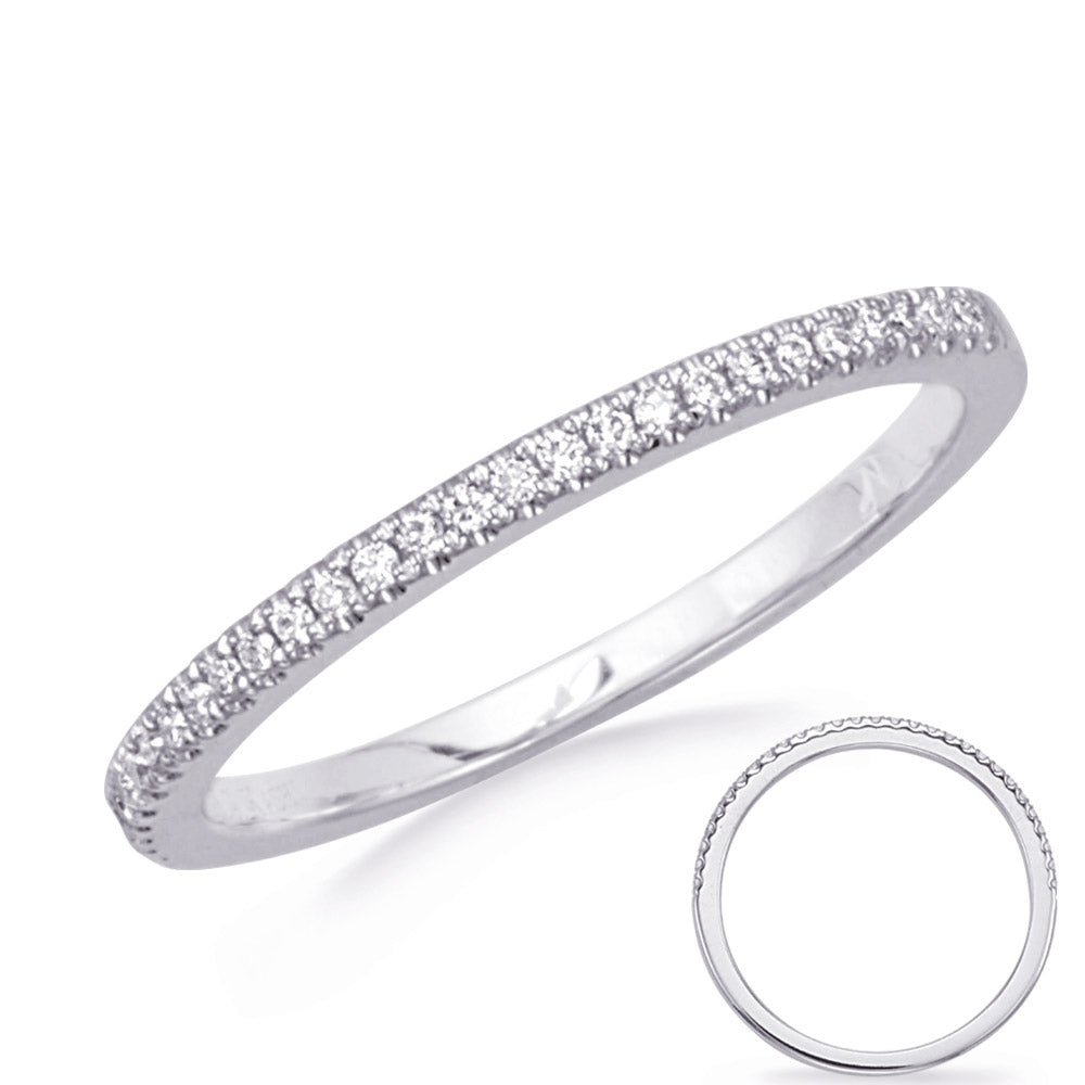 This Band is available in 14K White Gold. There are a total of 29 stones. There are Round with a total carat weight of 0.12 set in a Micro Prong setting.